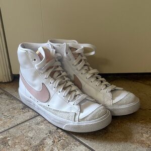 White and Pink Nike High-Top Sneakers